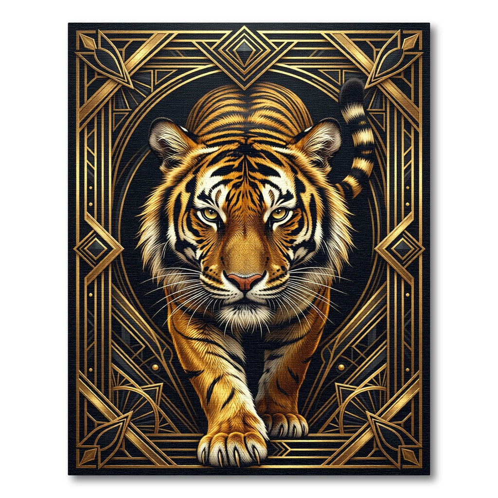 Majestic Tiger Gold Art Deco Frame Rug