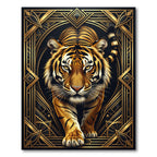 Majestic Tiger Gold Art Deco Frame Rug