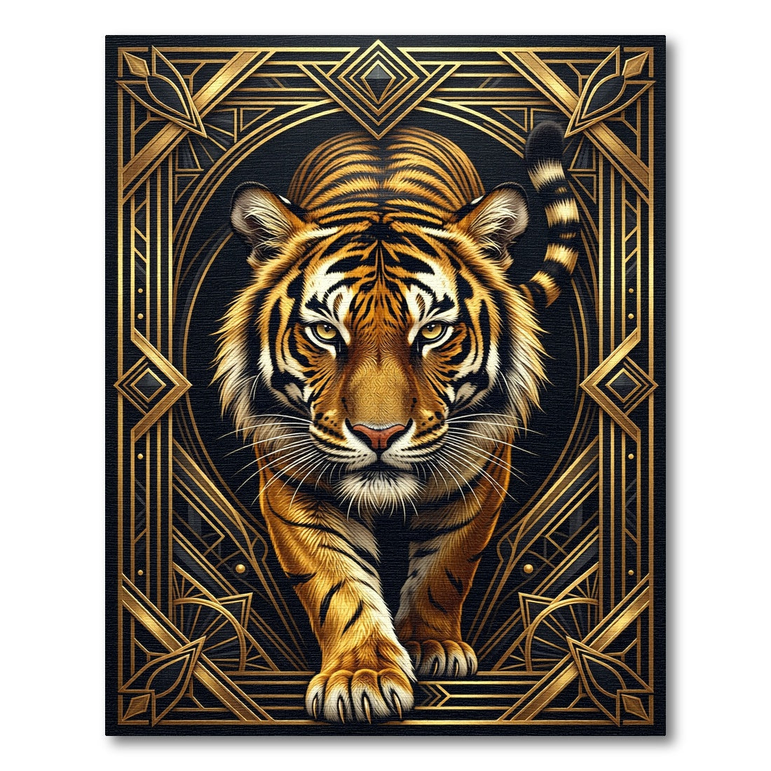 Majestic Tiger Gold Art Deco Frame Rug