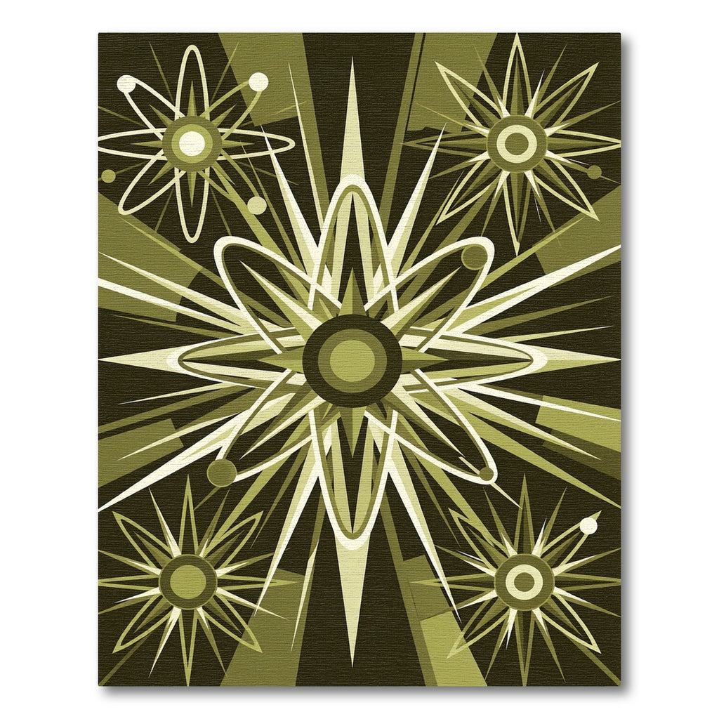 Mid-Century Atomic Olive Starburst Radiance Rug