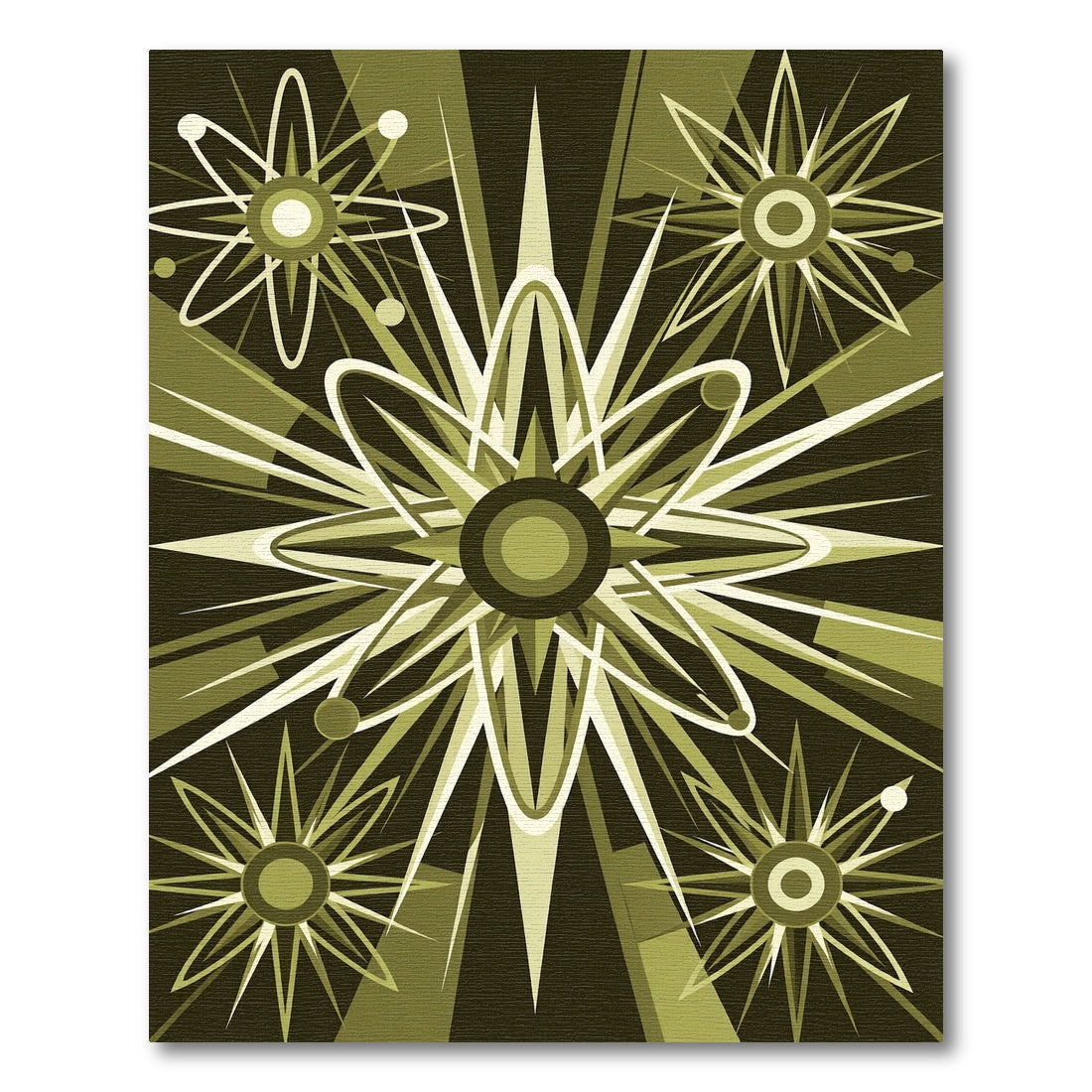 Mid-Century Atomic Olive Starburst Radiance Rug