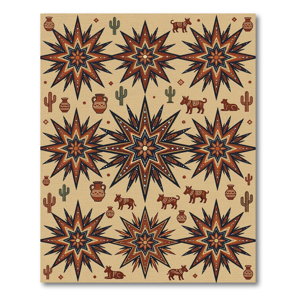 Earthy Southwestern Star and Desert Fauna Rug