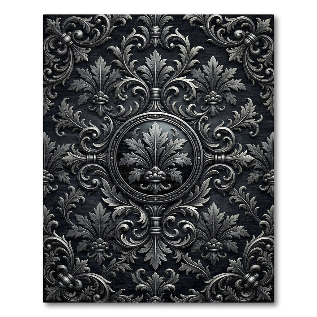 Ornate Silver Acanthus Scrollwork Rug