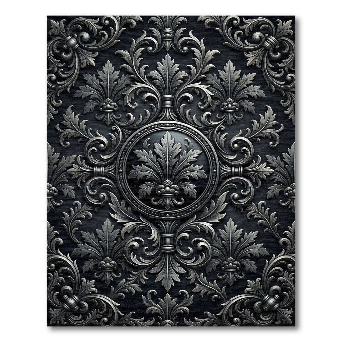 Ornate Silver Acanthus Scrollwork Rug