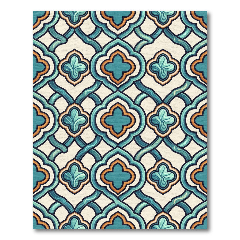 Turquoise Orange Lattice Quatrefoil Rug