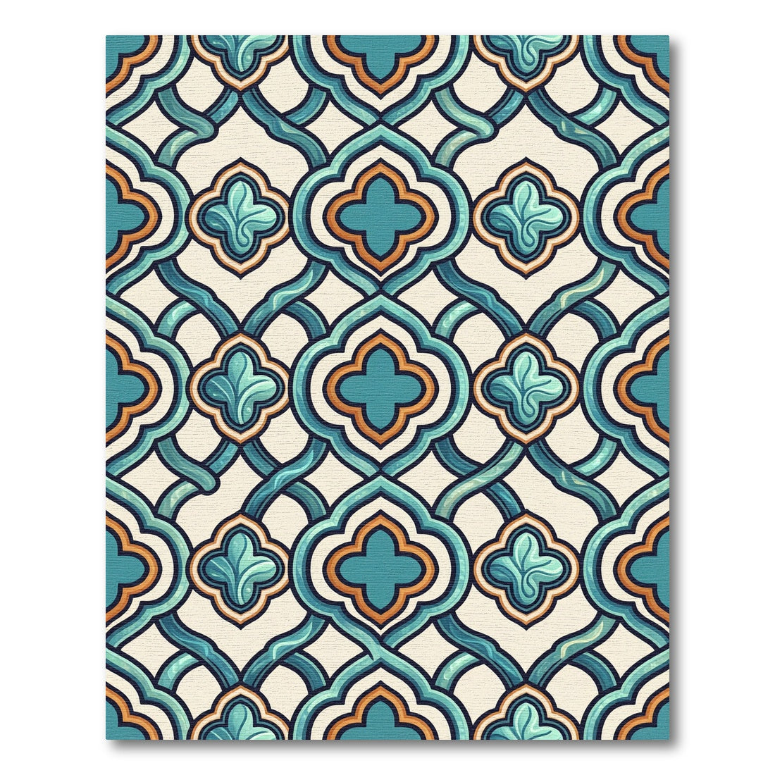 Turquoise Orange Lattice Quatrefoil Rug