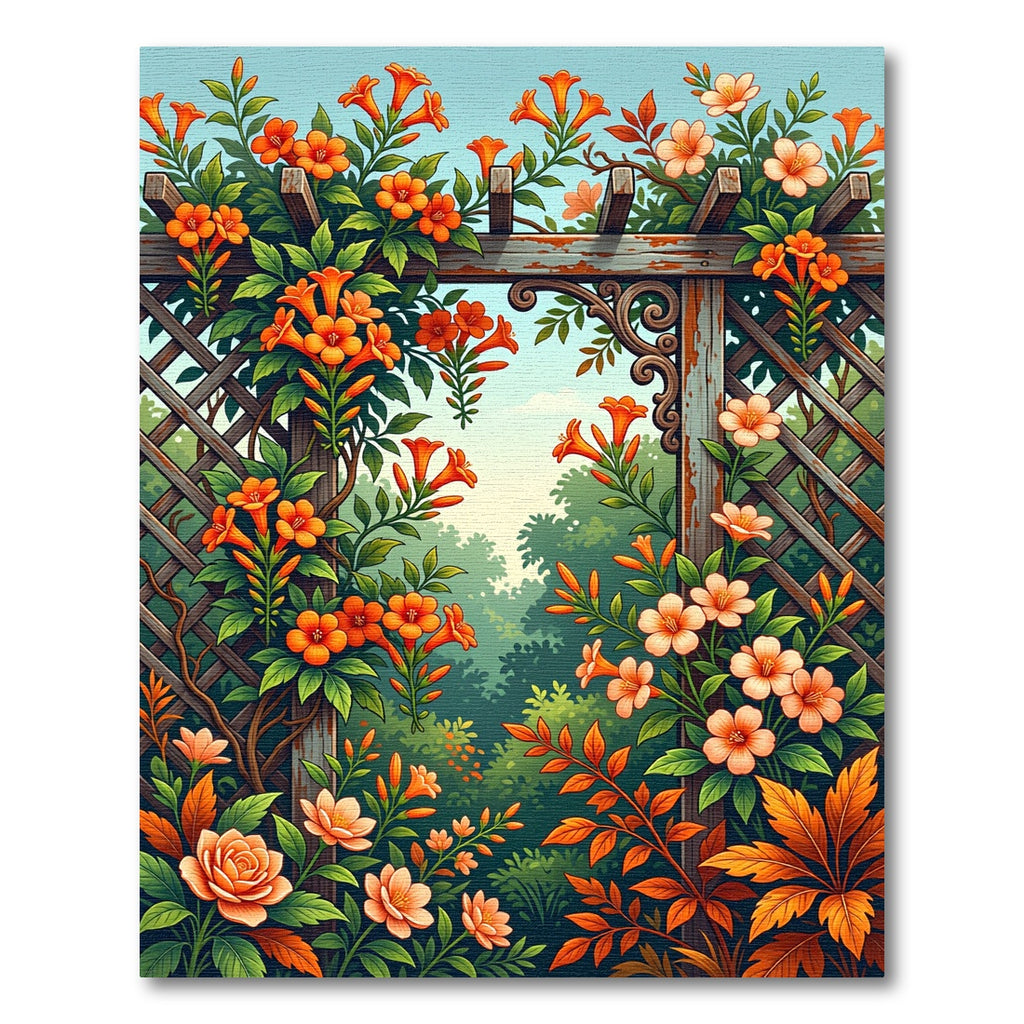 Orange Trumpet Vine Trellis Garden Rug