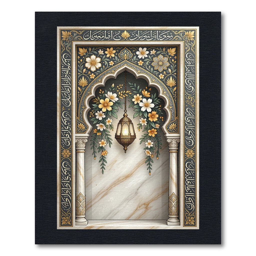 Ornate Floral Arch with Hanging Lantern Rug