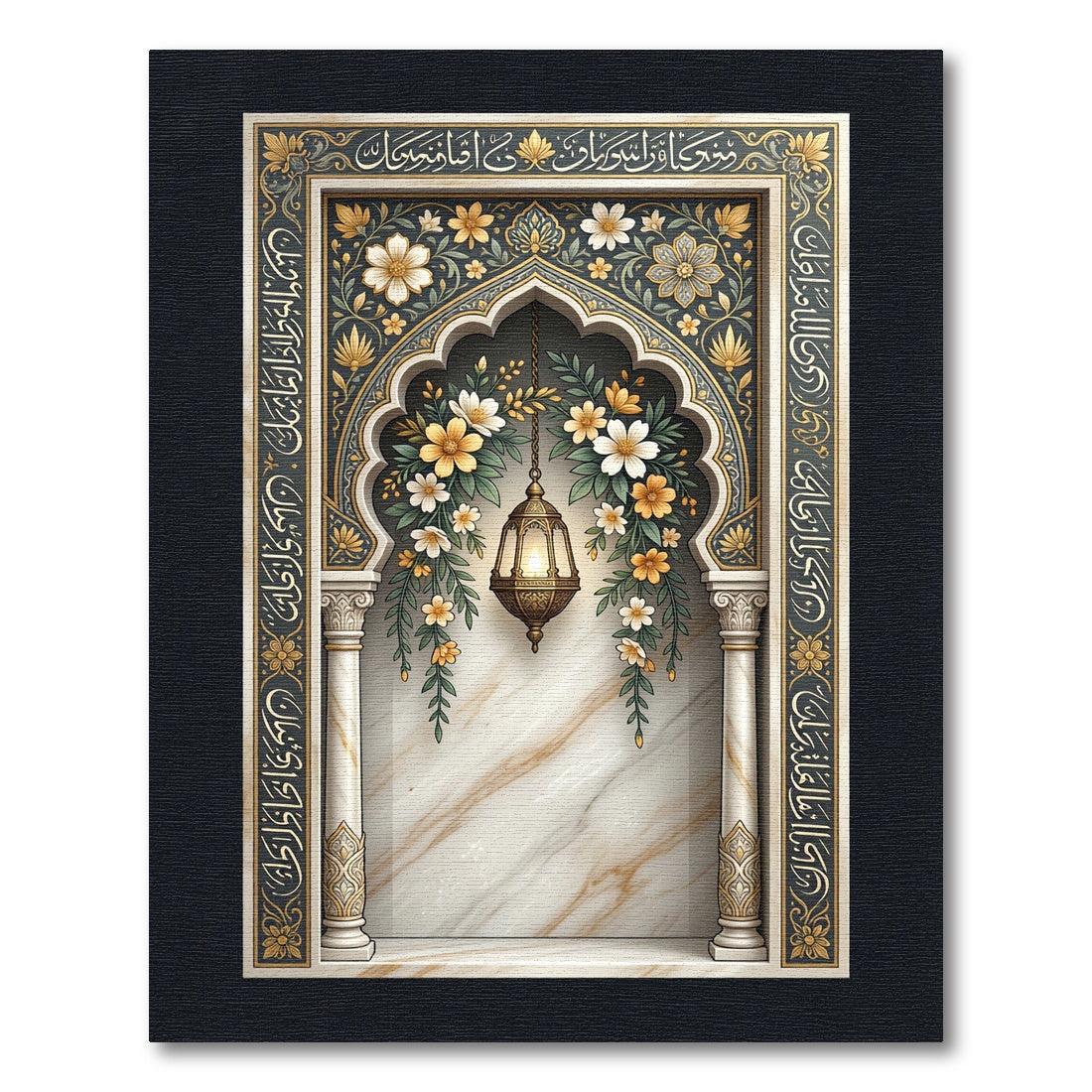 Ornate Floral Arch with Hanging Lantern Rug