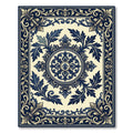 Elegant Navy White Floral Medallion Rug
