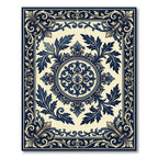 Elegant Navy White Floral Medallion Rug