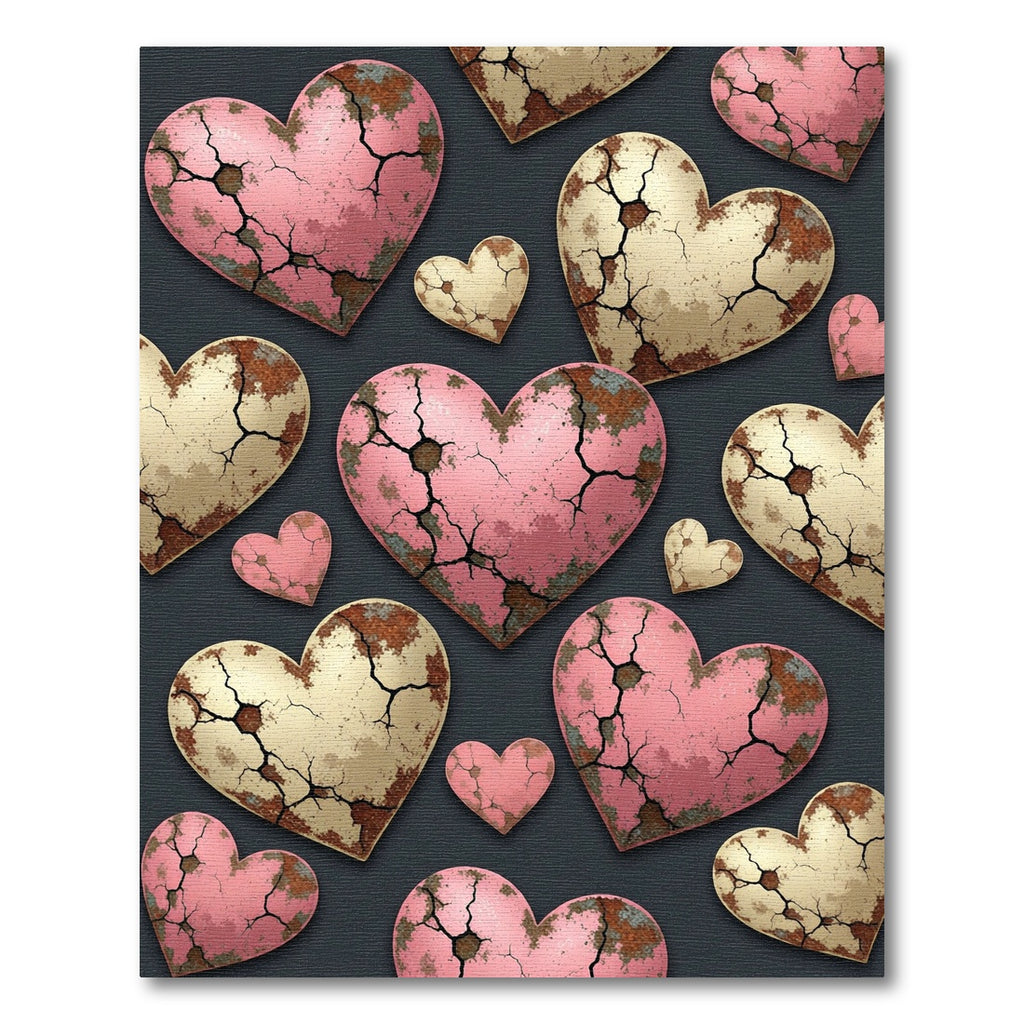 Distressed Pink and Gold Heart Collage Rug