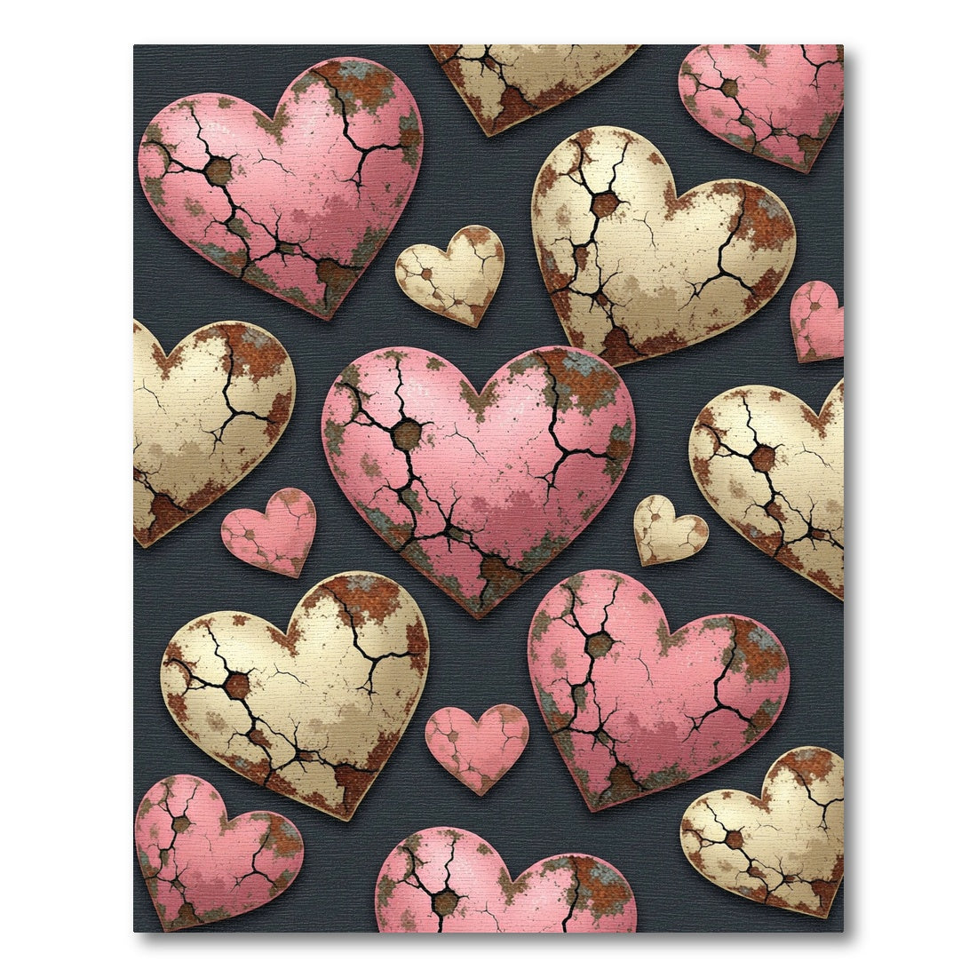 Distressed Pink and Gold Heart Collage Rug