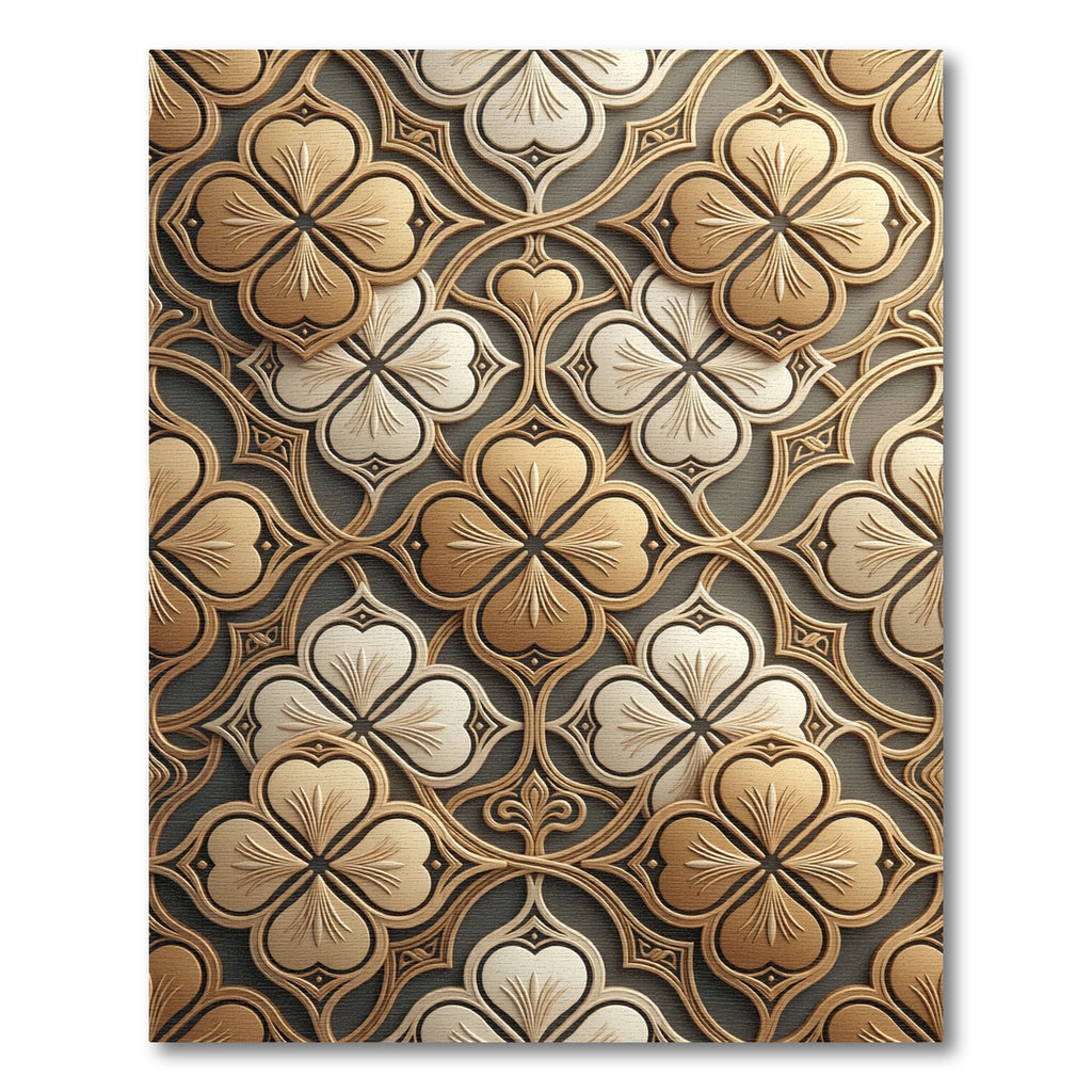 Gold Ivory Quatrefoil Arabesque Rug