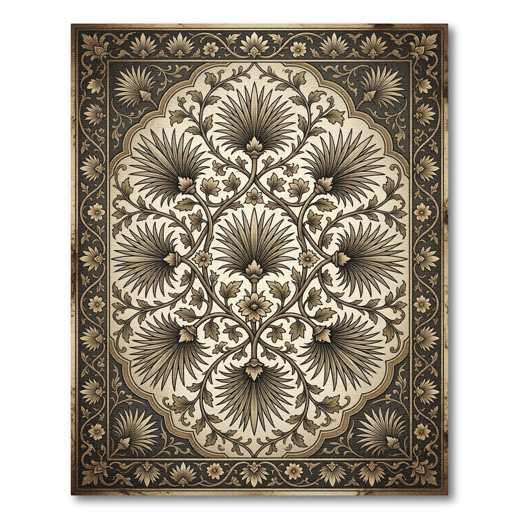 Antique Golden Palm Leaf Arabesque Rug