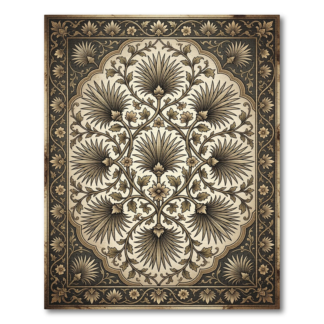 Antique Golden Palm Leaf Arabesque Rug
