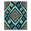 Teal and Gold Ikat Geometric Diamond Rug