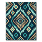 Teal and Gold Ikat Geometric Diamond Rug