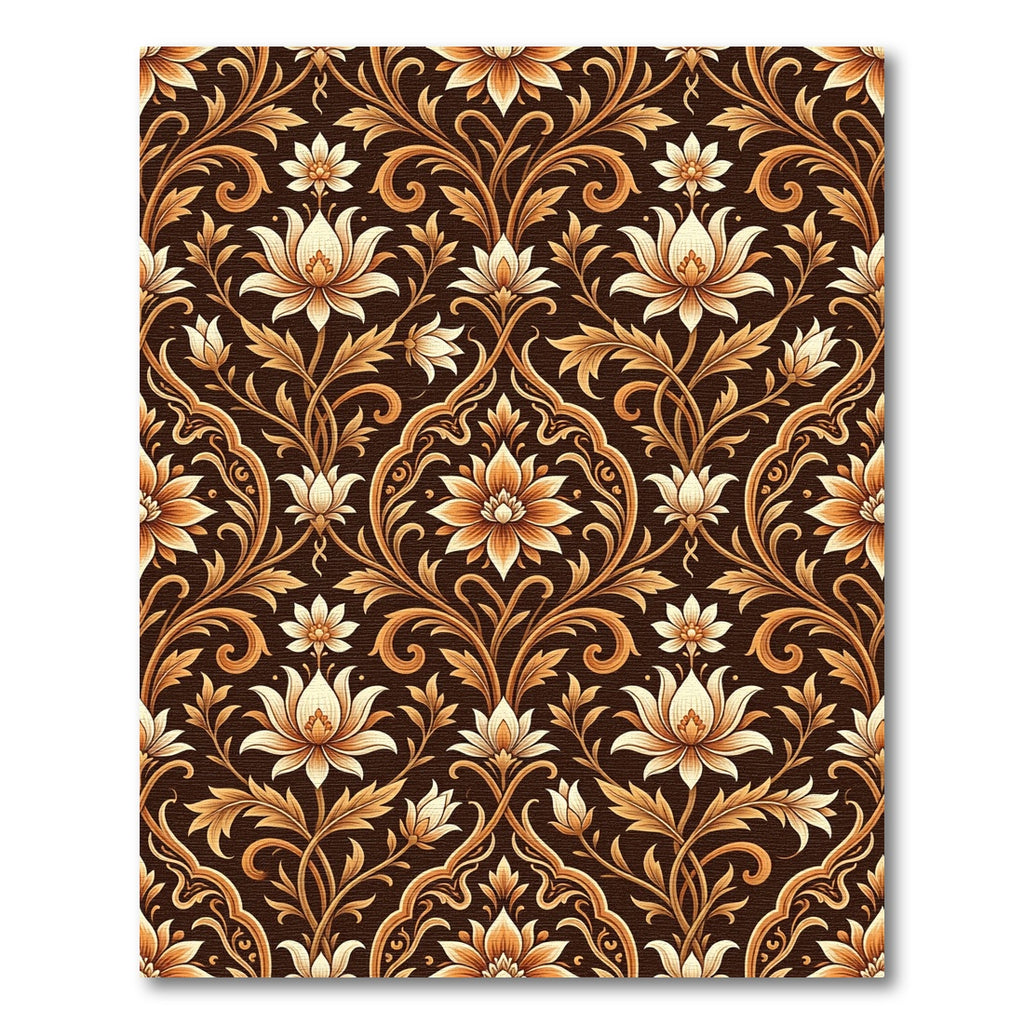 Rich Brown Golden Floral Scroll Rug