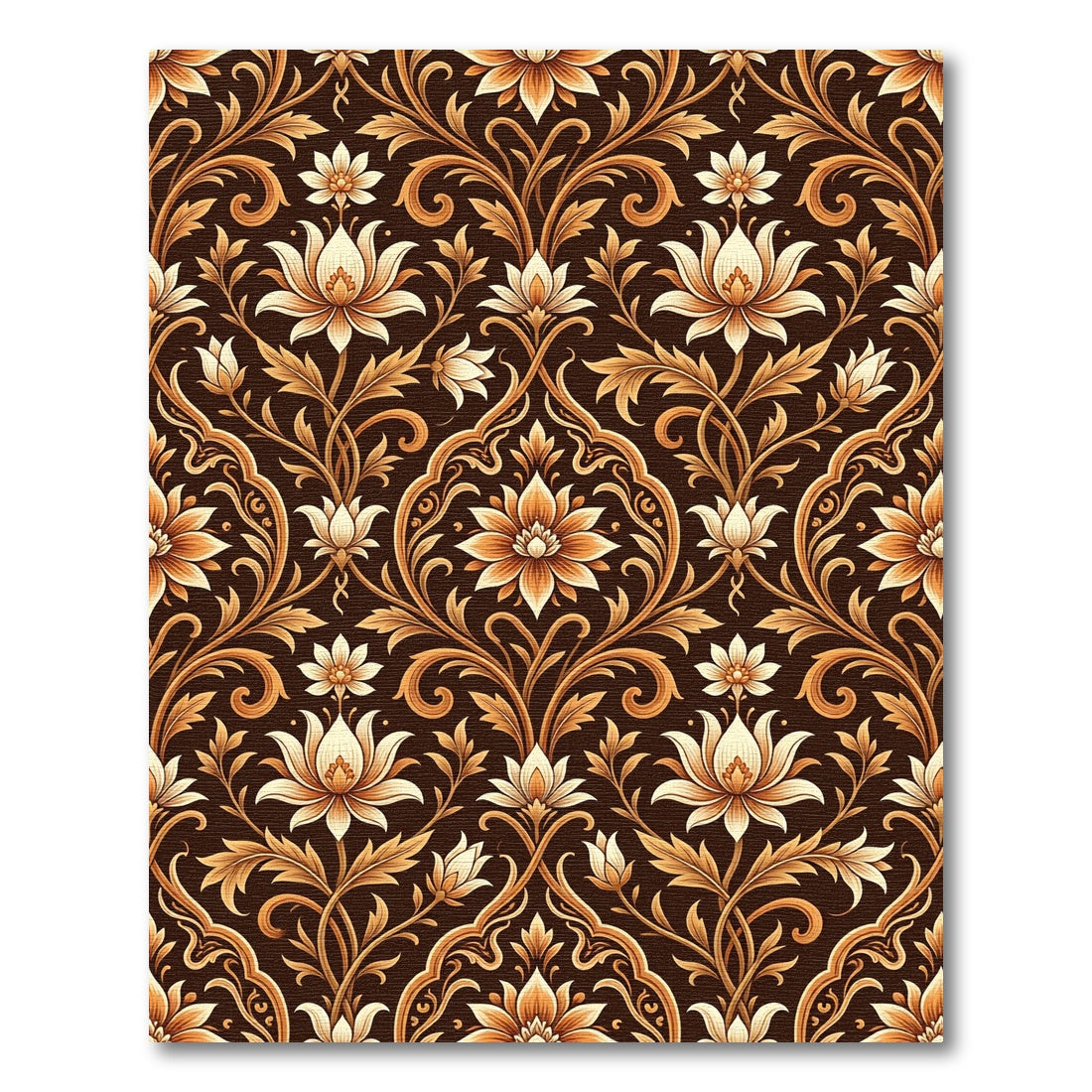 Rich Brown Golden Floral Scroll Rug