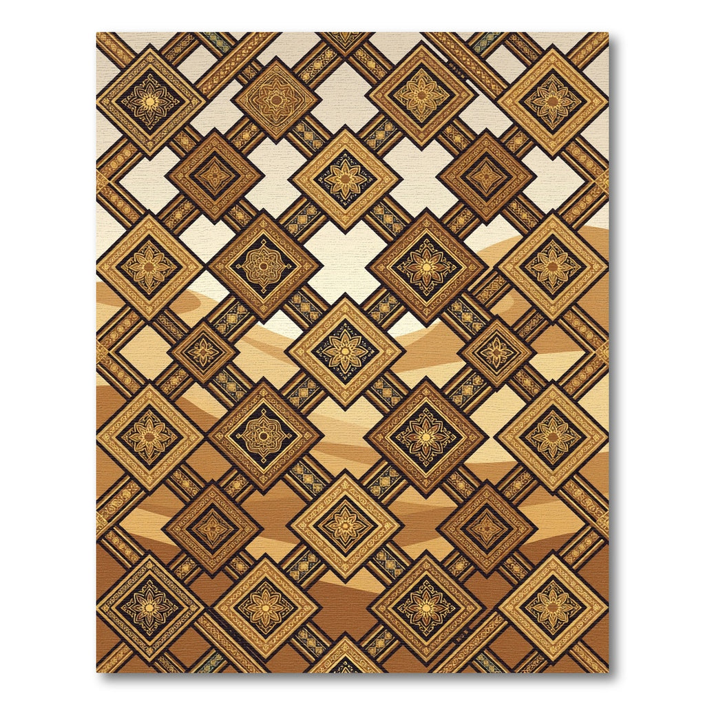 Golden Brown Medallion Diamond Rug