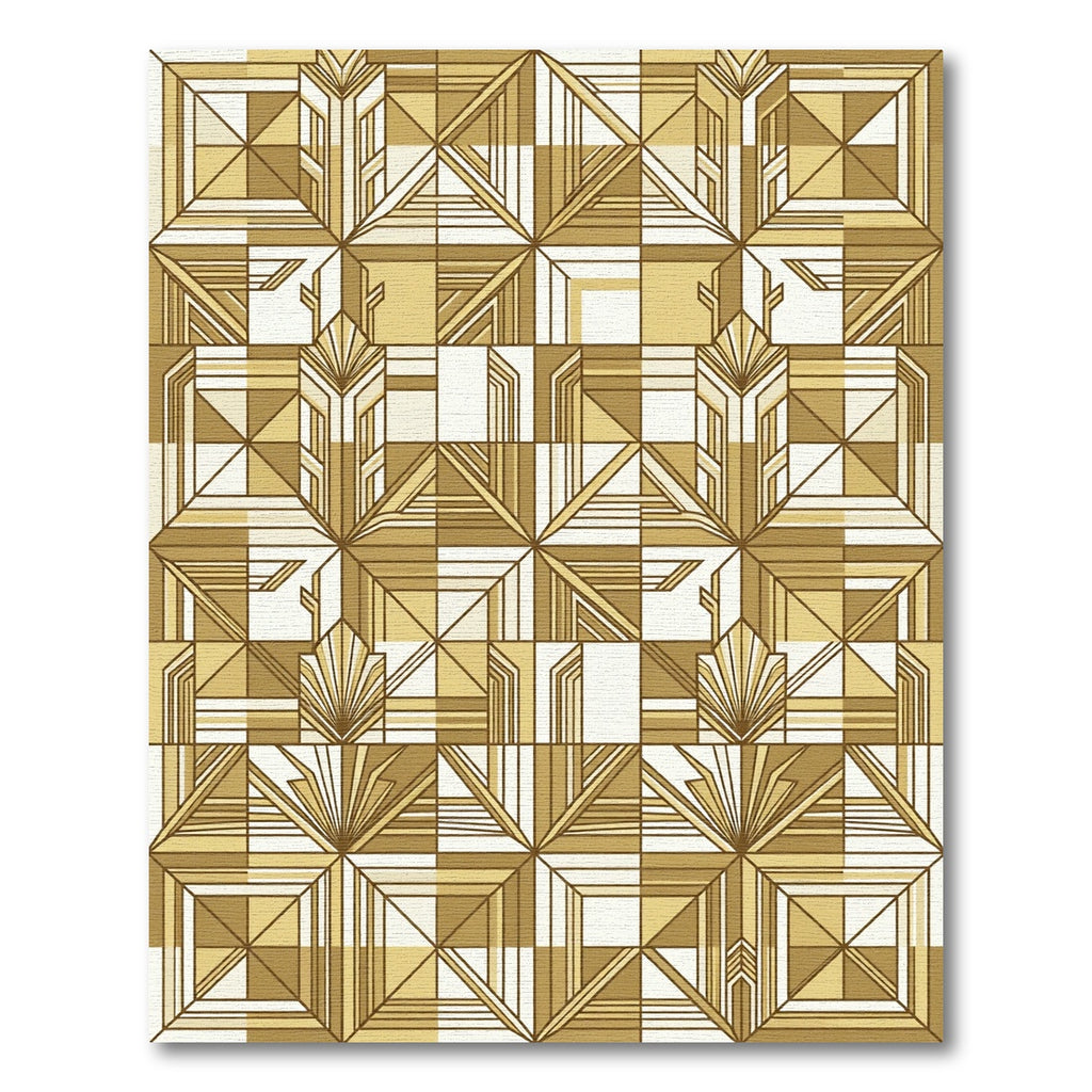 Golden Art Deco Geometric Sunburst Rug