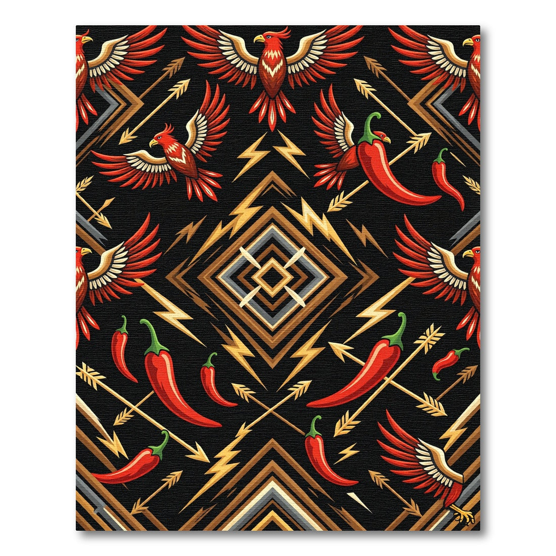 Red Phoenix Chili Arrow Art Deco Rug