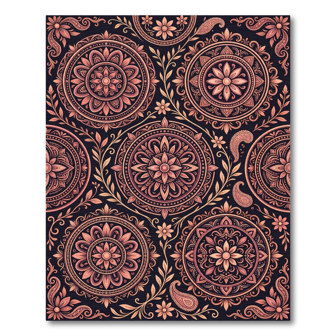 Coral Medallion Paisley Floral Arrangement Rug
