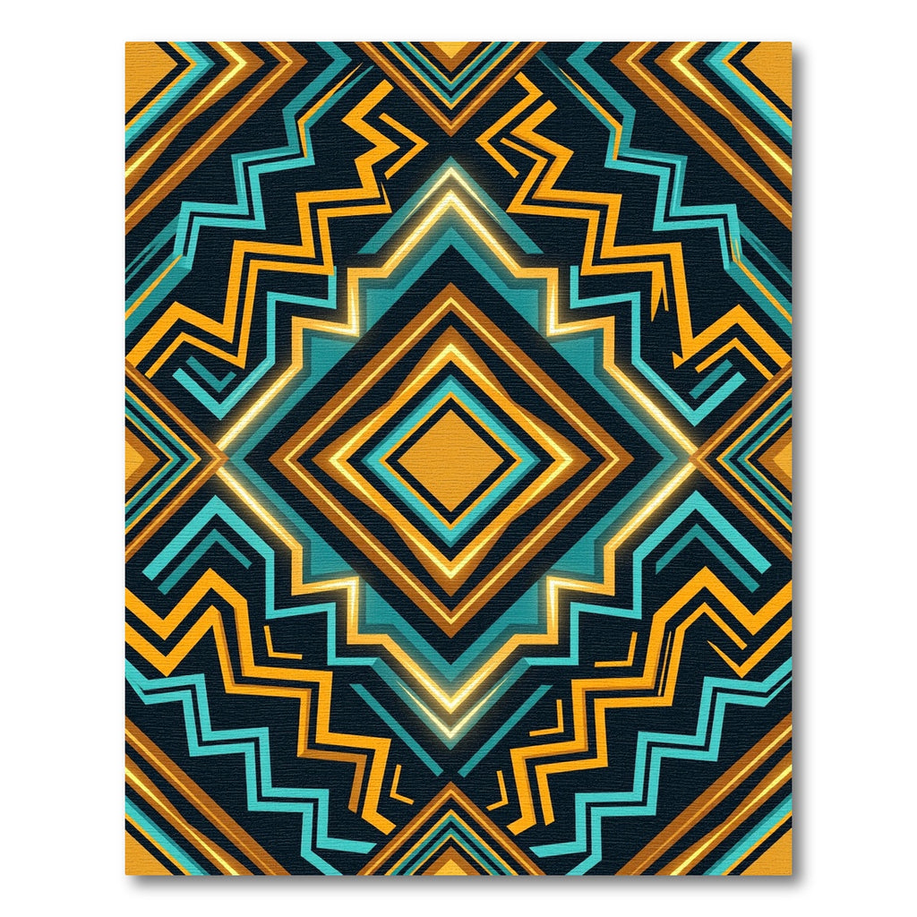 Bold Geometric Teal Gold Diamond Rug