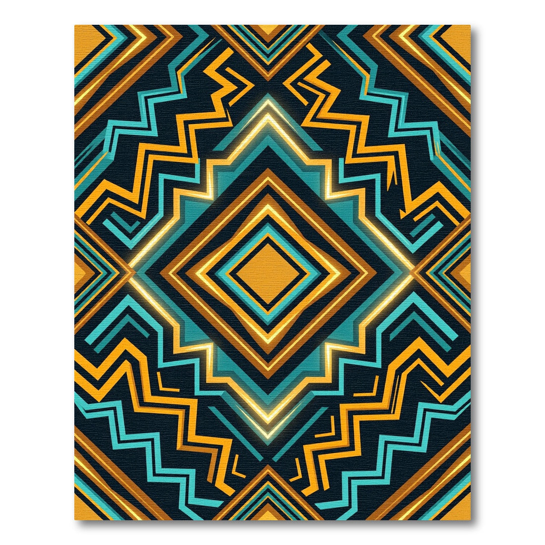 Bold Geometric Teal Gold Diamond Rug