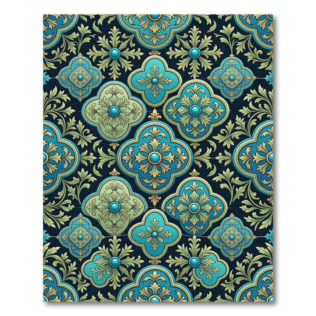 Teal Gold Arabesque Floral Medallions Rug
