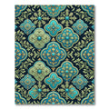 Teal Gold Arabesque Floral Medallions Rug
