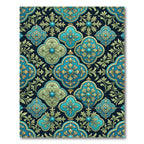 Teal Gold Arabesque Floral Medallions Rug