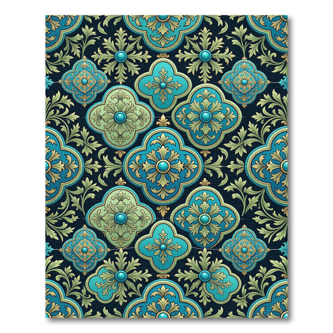 Teal Gold Arabesque Floral Medallions Rug