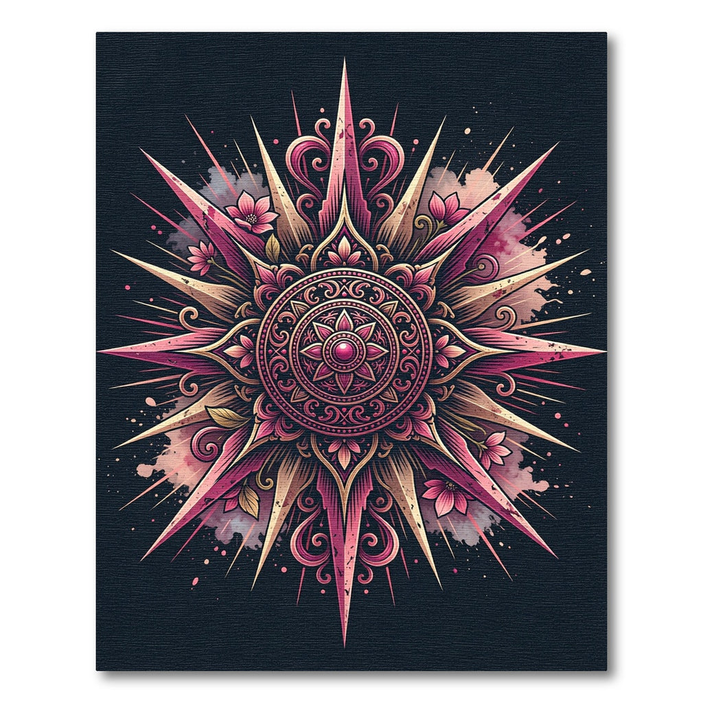Elegant Pink Floral Starburst Medallion Rug