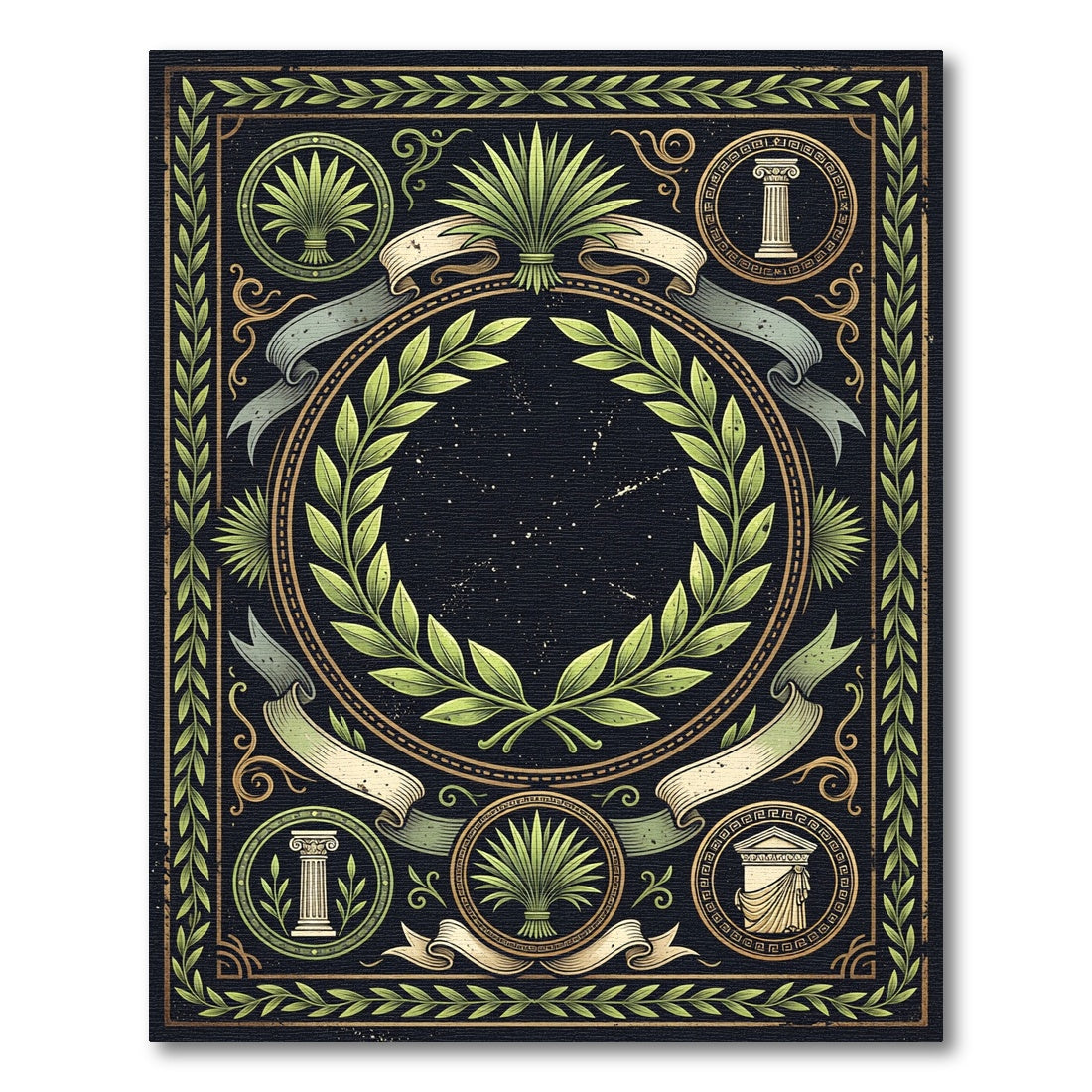 Neoclassical Olive Green Laurel Wreath Rug