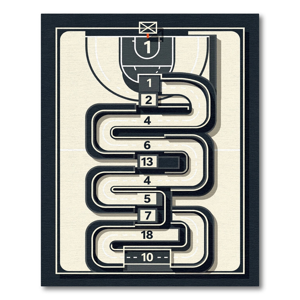 Contemporary Abstract Court Maze Monochrome Area Rug