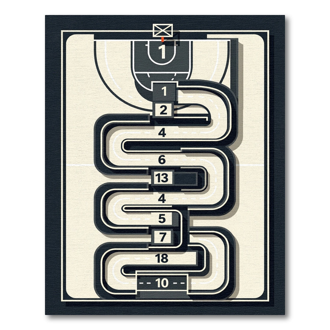 Contemporary Abstract Court Maze Monochrome Area Rug