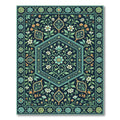 Navy Aqua Teal Floral Garden Hexagon Rug