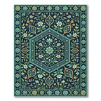 Navy Aqua Teal Floral Garden Hexagon Rug