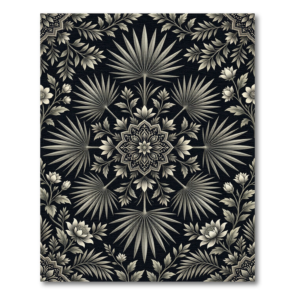 Monochromatic Floral Fan Medallion Rug