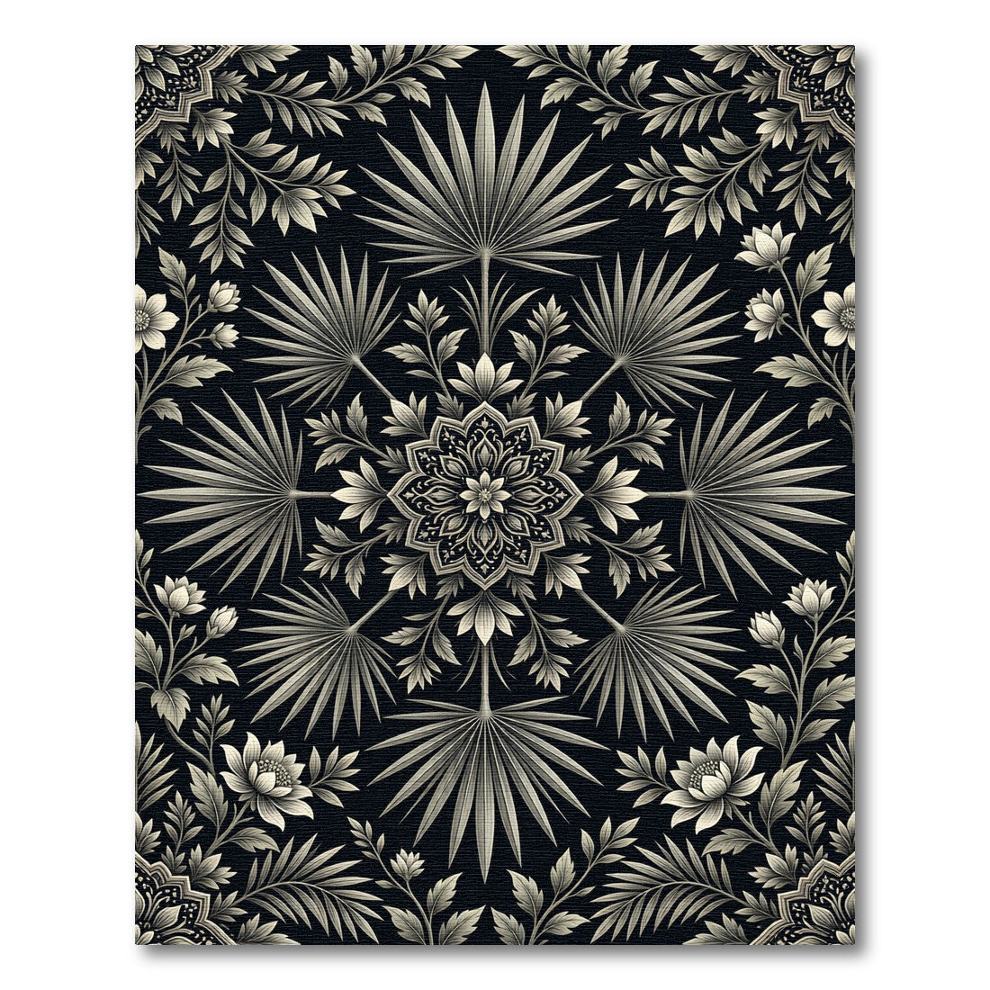 Monochromatic Floral Fan Medallion Rug