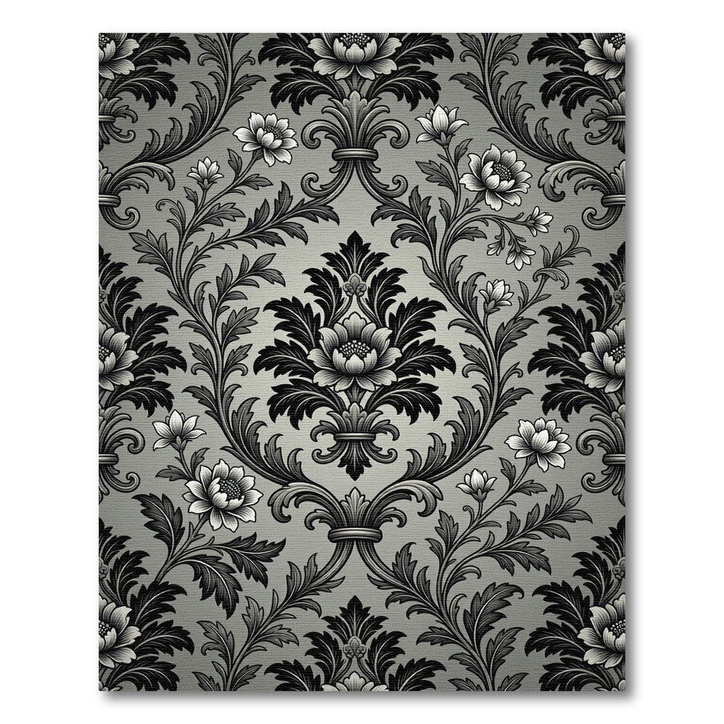 Ornate Black Silver Floral Scroll Rug