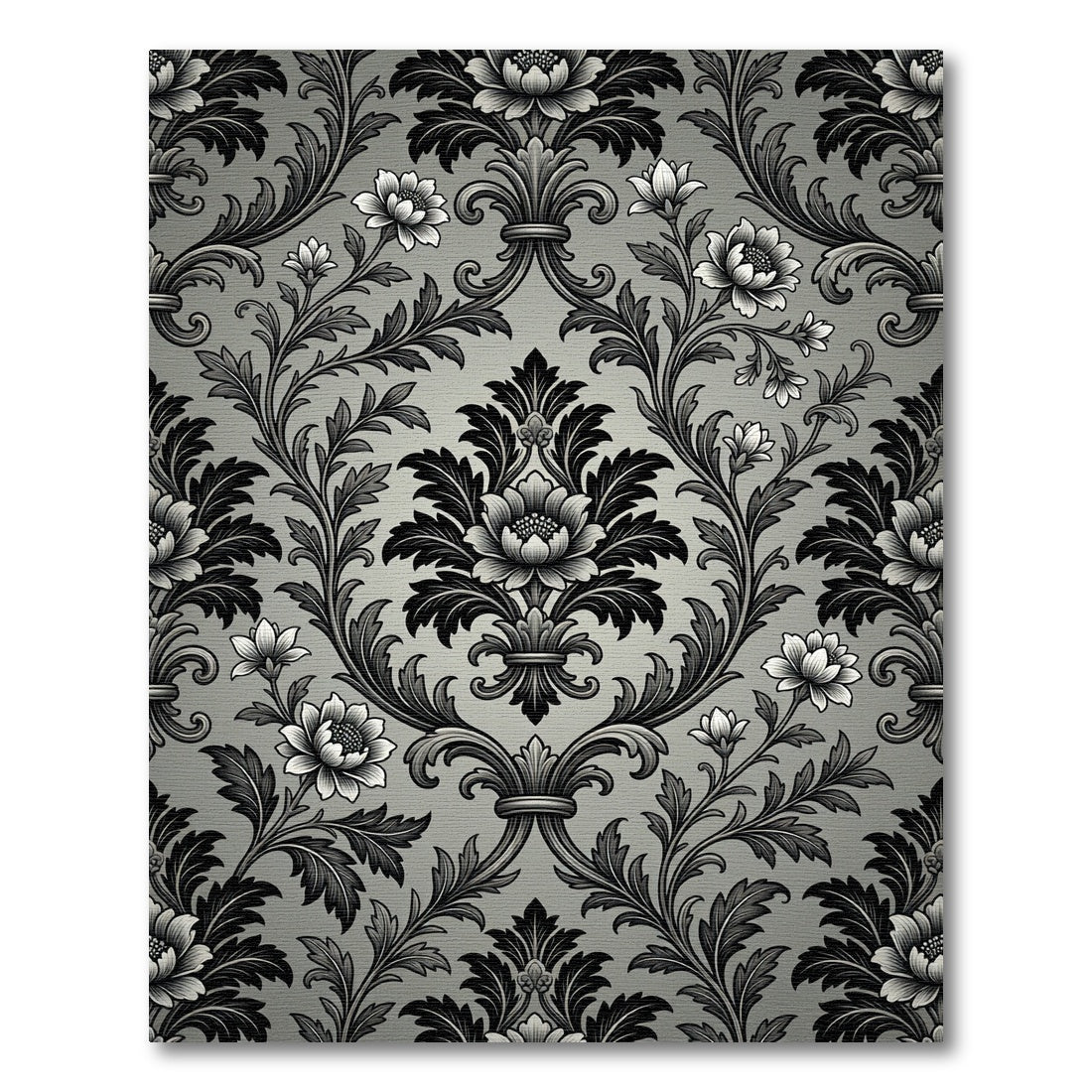 Ornate Black Silver Floral Scroll Rug