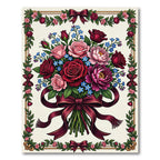 Romantic Burgundy Rose Bouquet Border Rug