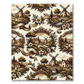 Ornate Brown Countryside Village Mill Rug