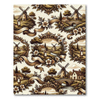 Ornate Brown Countryside Village Mill Rug