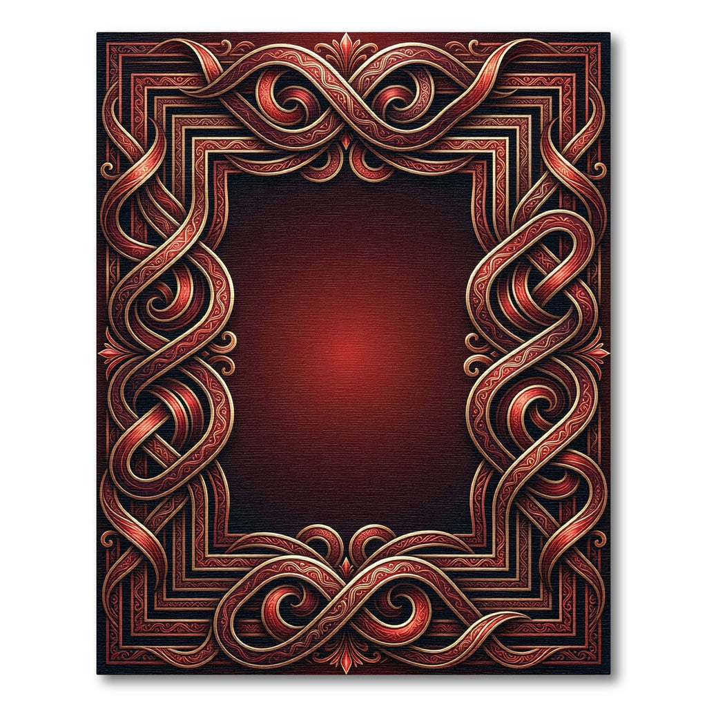 Rich Red Gold Interlocking Knot Frame Rug
