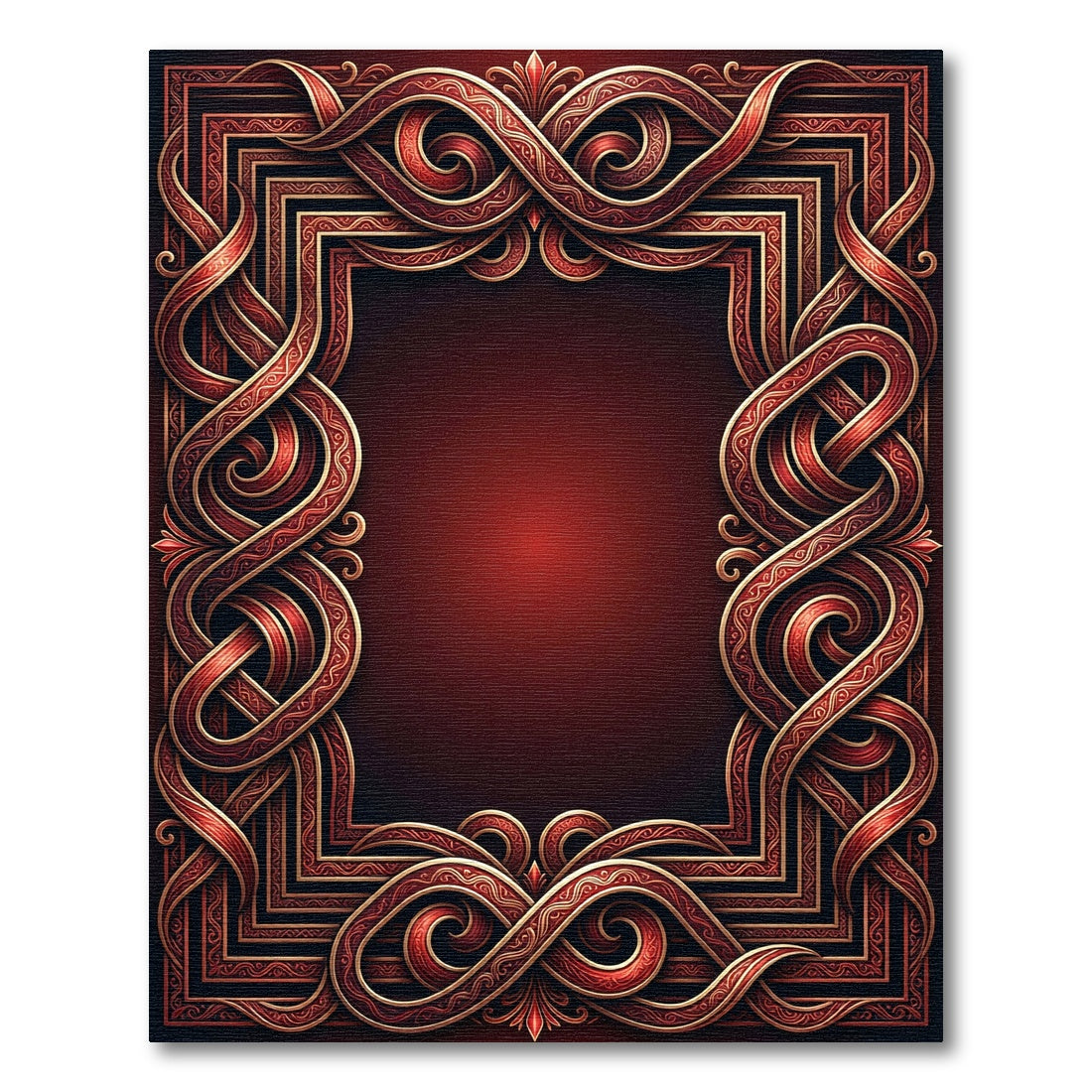 Rich Red Gold Interlocking Knot Frame Rug