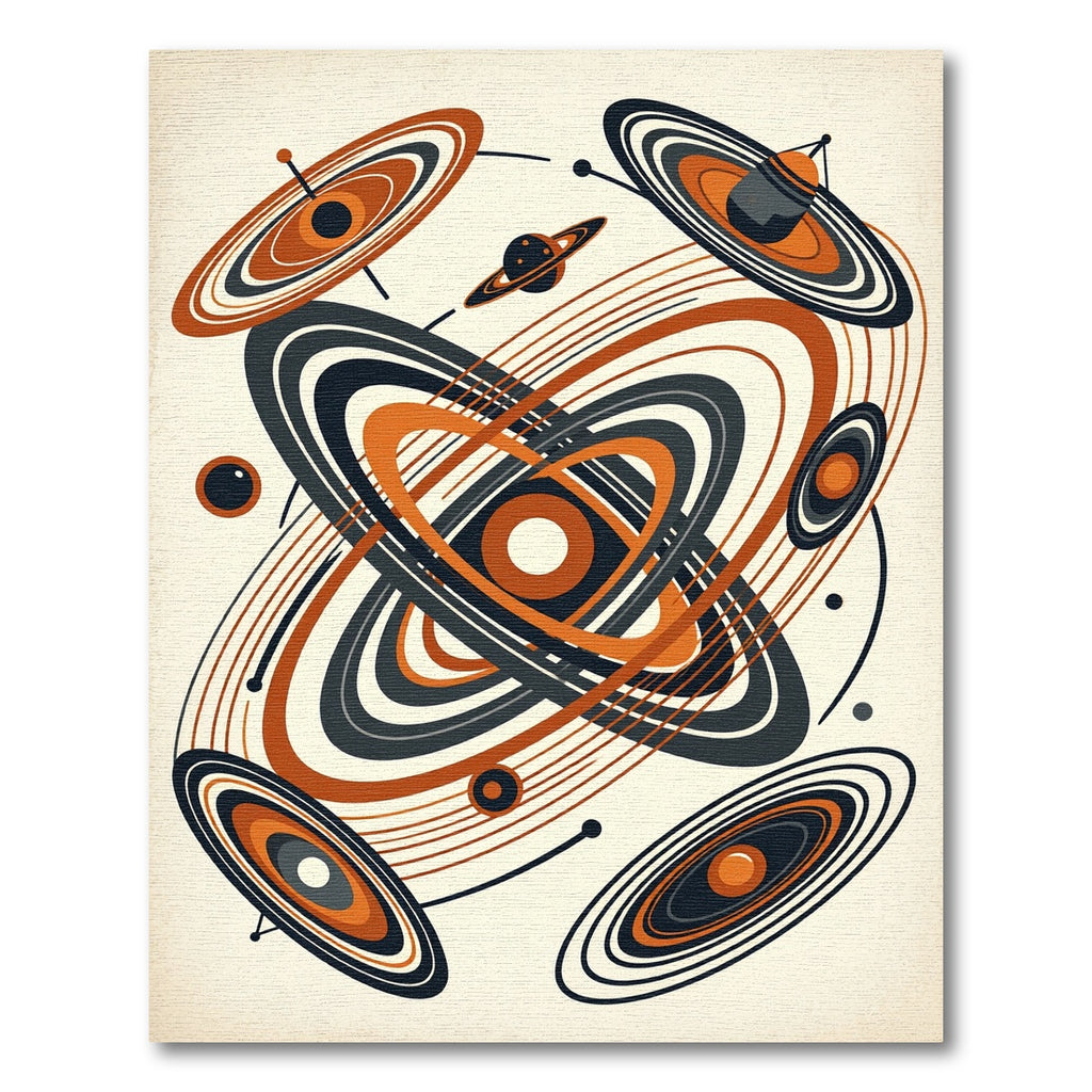 Mid-Century Modern Abstract Celestial Orbit Rug